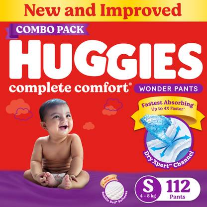 Huggies Complete Comfort Wonder Pants, India's Fastest Absorbing Diaper | - S  (112 Pieces)