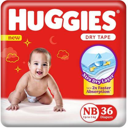Huggies Dry Tape - Up to 2x Faster Absorption - Up to 12 Hours Overnight Absorption | - New Born