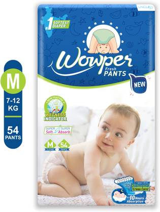 Wowper Fresh Baby Diapers Pants | Wetness Indicator | Upto 12 Hrs Absorption | 7-12 Kg - M