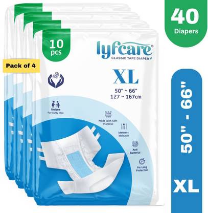 lyfcare Classic Tape Style | Unisex | Extra Large | Waist (50-66 inch) | Pack of 4 | Adult Diapers - XL