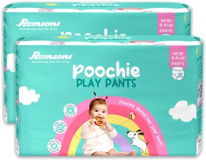 Romsons Poochie Play Baby Diaper Pants| 9-14 Kg | Wetness Indicator | Cottony Soft - L