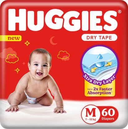 Huggies Dry Tape - Up to 2x Faster Absorption - Up to 12 Hours Overnight Absorption | - M