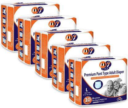 MyAid Premium Pants Style| Large| Waist 90-120cm| Fast Absorption| Unisex| Pack of 5 Adult Diapers - L