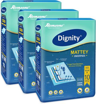 DIGNITY Mattey Disposable Underpads, 60x90 cm, 10 Pcs/Pack (Pack of 3) 30 Pcs Adult Diapers - L