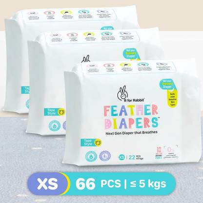 R for Rabbit Feather Diaper Taped Style XS - 66 Pack Combo - XS