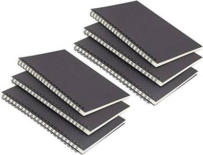 TWONE 6 Pack Black Cover Spiral Notebook, College Ruled Subject Notebooks A5 Notebook Ruled 100 Pages