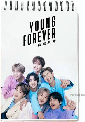 PurpleBees BTS YOUNG FOREVER notepad for school, collage for bts army fan | A6 Note Pad Plain 50 Pages