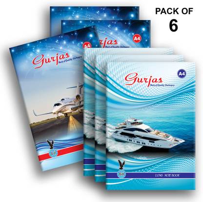 Gurjas Soft Bound Long A4 Notebook Ruled, Single Line 228 Pages