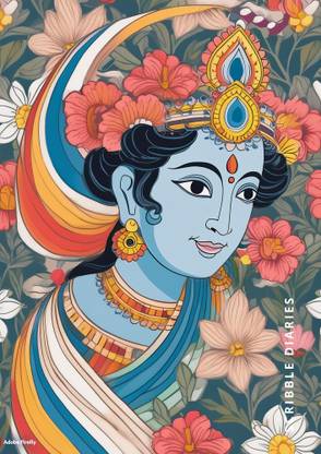 Scribble Handcrafted Lord Krishna Radha Spiro Hard Bound Gift Doodle Diary A5 Diary Unruled 60 Pages