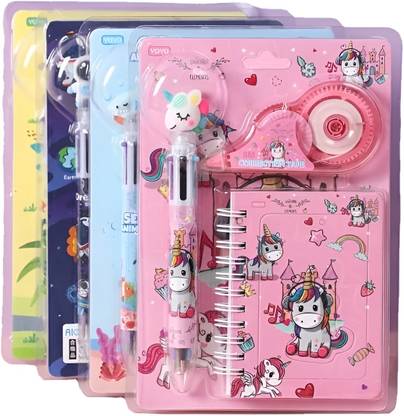 Happykids 1 pocket dairy, 6 color pen, correction tape (Random Design As Available) Pen Gift Set