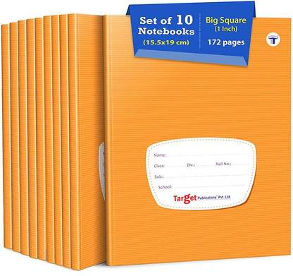 Target Publications Big Maths Square Ruled Notebooks | Square 1 inch | 172 Pages | Hard Brown Cover | 15.5 cm x 19 cm Approx | Maths Notebook for Exercise and Practice | Pack of 10 Books | GSM 60 | Regular Notebook Ruled 1720 Pages