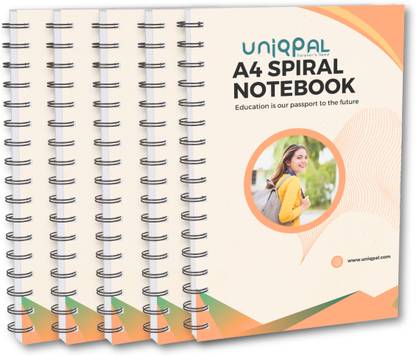 UNIQPAL Plain Spiral notebook A4 Size (210x297mm) | 75GSM | 1000 Pages (200 pages x 5) | A4 Notebook Unruled 1000 Pages