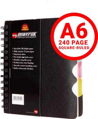 bilt Matrix Premium Notebook | 4 Subject Notebook | A6 Notebook Square Ruled 240 Pages