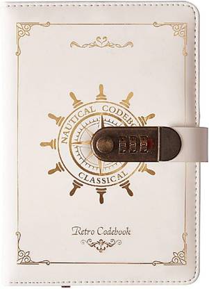 QCEN A5 Retro Secret Notebook, Notepad Notebook (Rudder Design), PU Leather with Lock A5 Diary Ruled 222 Pages