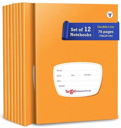 Target Publications Small Notebooks Double Line |18 x 24 cm Approx|Writing Books| GSM 58| Set of 12 Regular Notebook Ruled 76 Pages