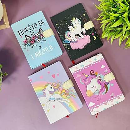 vworld 4 Regular Notebook Fancy Unicorn Design Diary Notepad for College Students Regular Diary 99 Pages