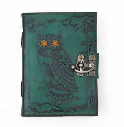 CRAFT CLUB wolf embose leather notebook with stone A5 Diary Unruled 200 Pages