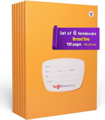 Target Publications Broad Line Notebooks | Writing Copy | 132 Pages | 18 x 24 cm | Pack of 6 Regular Notebook Ruled 132 Pages