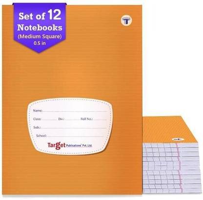 Target Publications Medium Square Ruled Notebooks (76 Pages) | Soft Brown Cover | 18 cm x 24 cm Approx | Maths Exercise Small Notebooks (Square - 0.5 inch) | Pack of 12 Books | GSM 58 B5 Note Book Yes 912 Pages