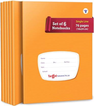 Woodsnipe Single Line Notebook | Small Single Line Copy | 72 Ruled Pages | Soft Brown Cover Book | 18 cm x 24 cm Approx | for School, College and Office Use | GSM 60 | Pack of 6 Regular Notebook Single Line 432 Pages