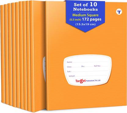 Target Publications Medium Square Ruled Notebooks | Square 0.5 inch | 172 Pages Jumbo Size | Hard Brown Cover | 15.5 cm x 19 cm Approx | Maths Exercise Small Grid Notebooks | Pack of 10 Books | GSM 60 Regular Notebook Ruled 1720 Pages