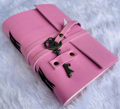 MAKENSTYLECOLLECTION Pink Leather journal with key lock pattern a5 SIZE A5 Journal Unruled 200 Pages