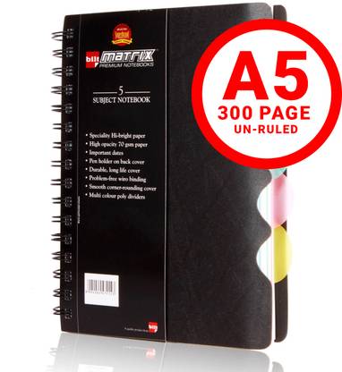 bilt Matrix Premium Notebook | 5 Subject Notebook | A5 Notebook Un Ruled 300 Pages