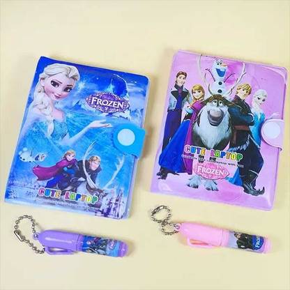 Poohan CUTE FROZEN NOTEBOOK DIARY SMALL SIZE WITH PEN MULTICOLOUR PACK OF 2 A7 Gift Set RULING PAGES SHEETS 60 Pages