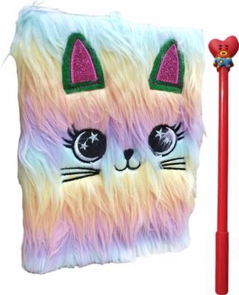 TECHNOCHITRA Multifur Soft Fur notebook with Pen for girls A5 Diary Ruled 90 Pages