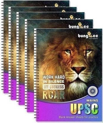 Bungbee UPSC Answer Writing Notebook Booklet-Any Design-210 Pages/105 Sheets-Pack of 5, A4 Notebook Unruled 1050 Pages