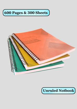 UNIQPAL Set of 3 A4 Notebook Spiral Plain 600 Pages, Each notebook 200 Pages