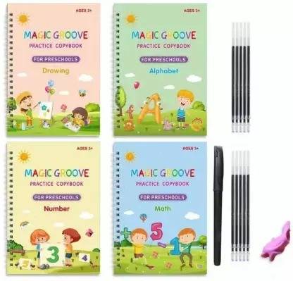 KIDSBOOKS 4 books set Regular Note Book Magic book Reusable copybook magic practice book 10 Pages