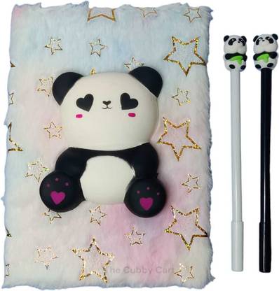 THE CUBBY CART SQUISHY PANDA DIARY AND PANDA PENS A5 Notebook RULED 160 Pages