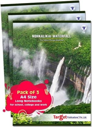 Target Publications Long Notebooks | Nohkalikai Waterfall | A4 Size | Copy | 21 x 29.7 cm | Set of 3 A4 Notebook Single Line 140 Pages