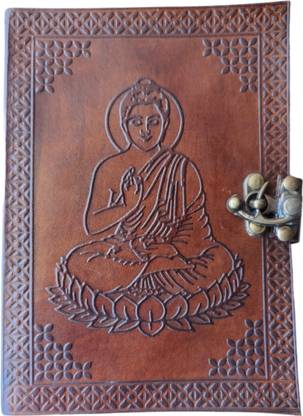 ps fortunet Handcrafted (Embossed The Buddha with lock) Leather Handmade Paper Mini Diary Plain 100 Pages
