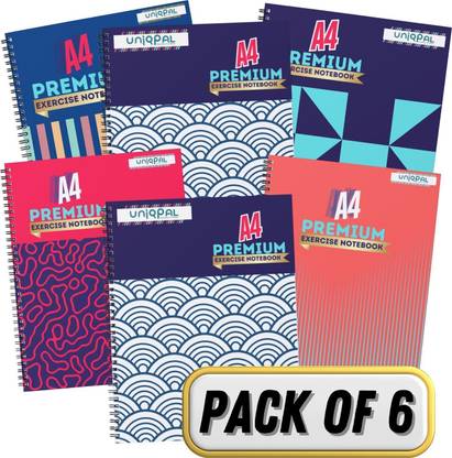 UNIQPAL Spiral-Bound Unruled Notebook 1200 pages (200 PAGES X 6 NOTEBOOK) A4 Notebook Unruled 200 Pages