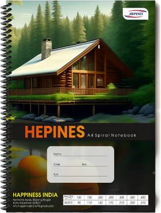 HEPINES Spiral Notebook Soft Plastic Cover, Students Single Line Register Spiral Binding A4 Notebook Ruled 300 Pages