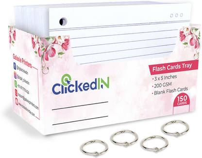 DGSL Ruled And Plain Index Flash Card-200 GSM,150 Card 3x5 inch with 4 Binder Ring Regular Journal Ruled And Plain 150 Pages