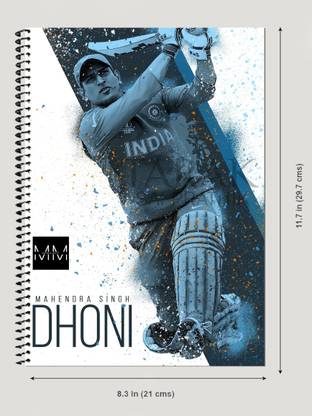 minnie mart MS Dhoni Batting Cricket Cover Transparent Sheet Spiral Bind Notebook A4 Notebook Unruled 200 Pages