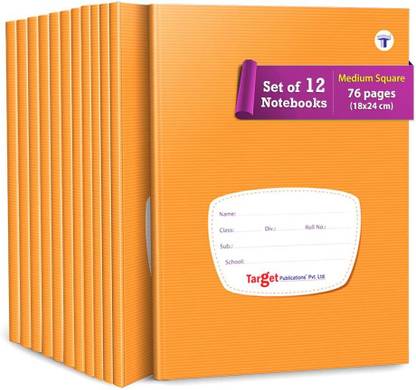 Target Publications Medium Square Notebooks |Square - 0.5 inch |Copy | 18x24 cm| GSM 58 |Pack of 12 Regular Notebook Ruled 76 Pages