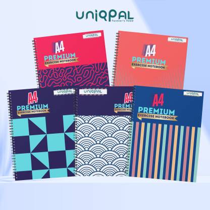 UNIQPAL Spiral Binding Long Notebook-Single Line 75 GSM A4 Note Book Ruled 200 Pages