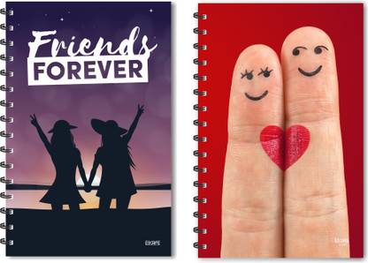 ESCAPER Friend Forever & Love Smile Fingers Combo Diaries, Notebook, Notepads - Pack of 2 Diaries A5 Diary Ruled 160 Pages
