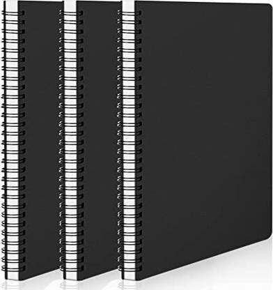 Eusoar Spiral Notebook Wide Ruled, 3pcs A5 120 Pages Black Lined Subject Notebooks A5 Notebook Wide Rule(11/32in) 120 Pages