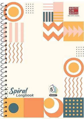 WRITE ON WHITE New Spiral Longbook White Pattern A4 Note Book Rulled 200 Pages