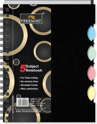 FREEMIND 5 Subject 21.6 x 14 cm Regular Notebook Single Line Versatile for School, Home & Office 300 Pages