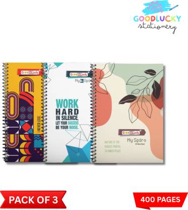 Goodlucky Spiral Notebook(A4,Pack of 3)(Ruled)(400Pages) with 9 Marshal ball pen free A4 Notebook Ruled 400 Pages