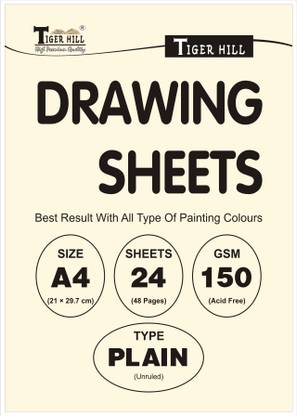 TigerHill DRAWING SHEETS (150 GSM) (24 SHEETS) (21 cm × 29.7 cm) A4 Journal Plain 48 Pages