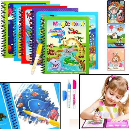 Bestie Toys Magic Water Book Quick Dry Book Water Coloring Book with Magic Pen Painting Book