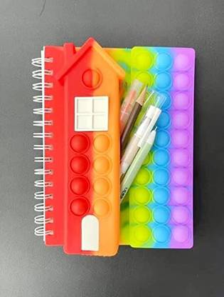 FITUP Rainbow Pop It Notebook - Pop Bubble Pad for Kids - Note Pad Fidget Toys A5 Note Book Ruled 90 Pages