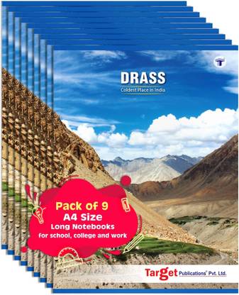 Target Publications Long Notebooks | Drass | A4 Single Line Copy | 164 Pages | 21x29.7cm | Set of 9 A4 Notebook Ruled Pages 140 Pages